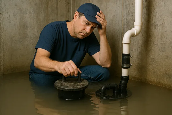 A worried plumber in a flooded room from The Cedar Park Plumber in Cedar Park, TX - Shower cartridge replacement